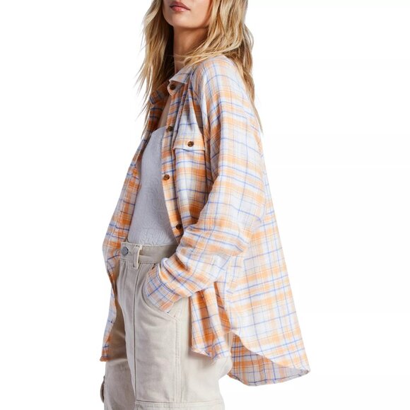 NWT $89 Billabong Women Oversized Best Time Plaid Flannel Shirt Size Med - Picture 4 of 6